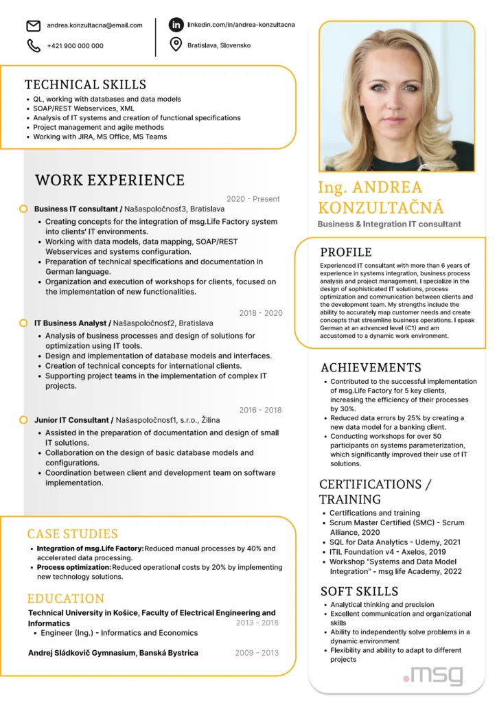 Vzor profesijneho CV v anglickom jazyku