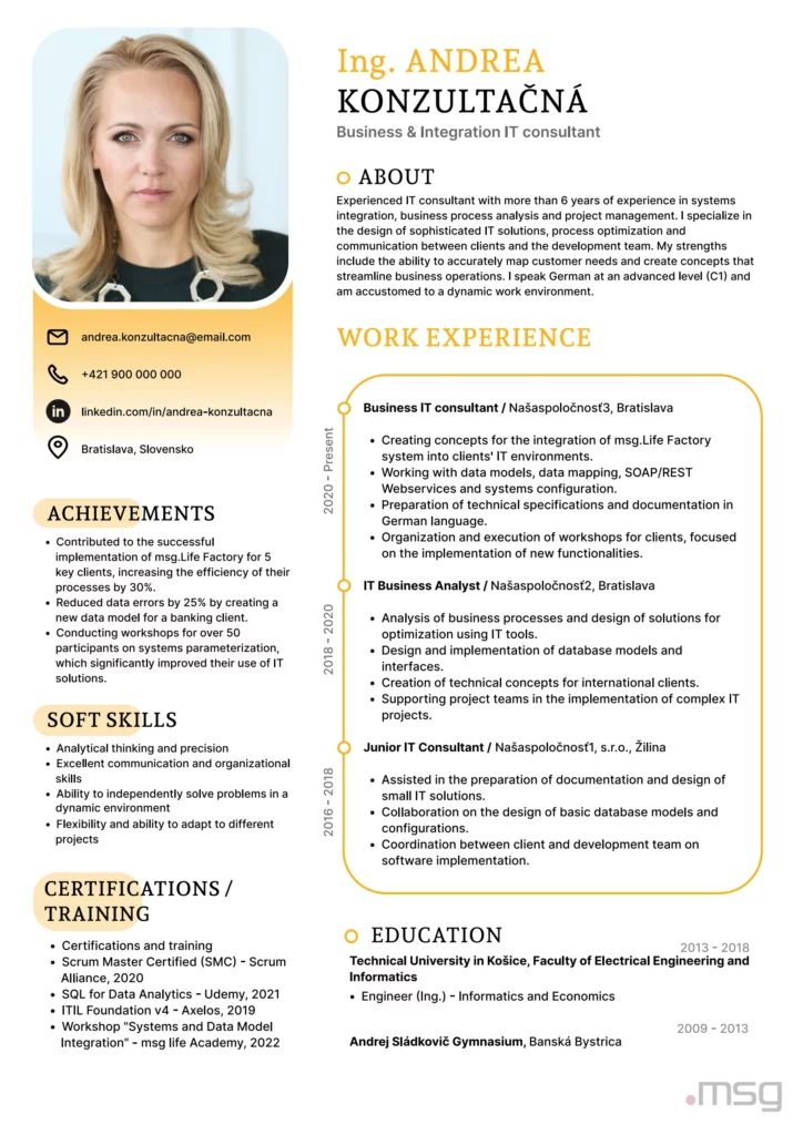 Vzor kombinovaného CV v anglickom jazyku