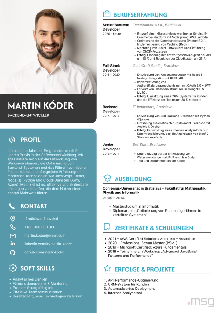 Ukážka životopisu v nemeckom jazyku