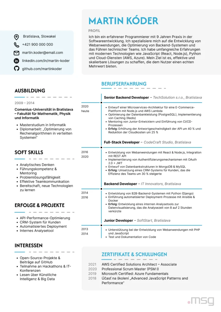 Ukážka životopisu v nemčine